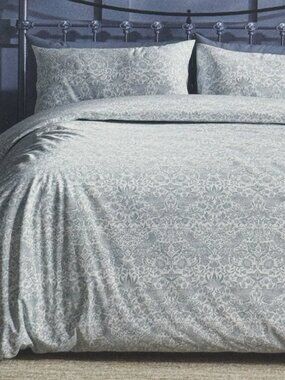 3pc WILLIAM MORRIS Strawberry Thief Tonal QUEEN Duvet Cover Set Dusty Teal Blue